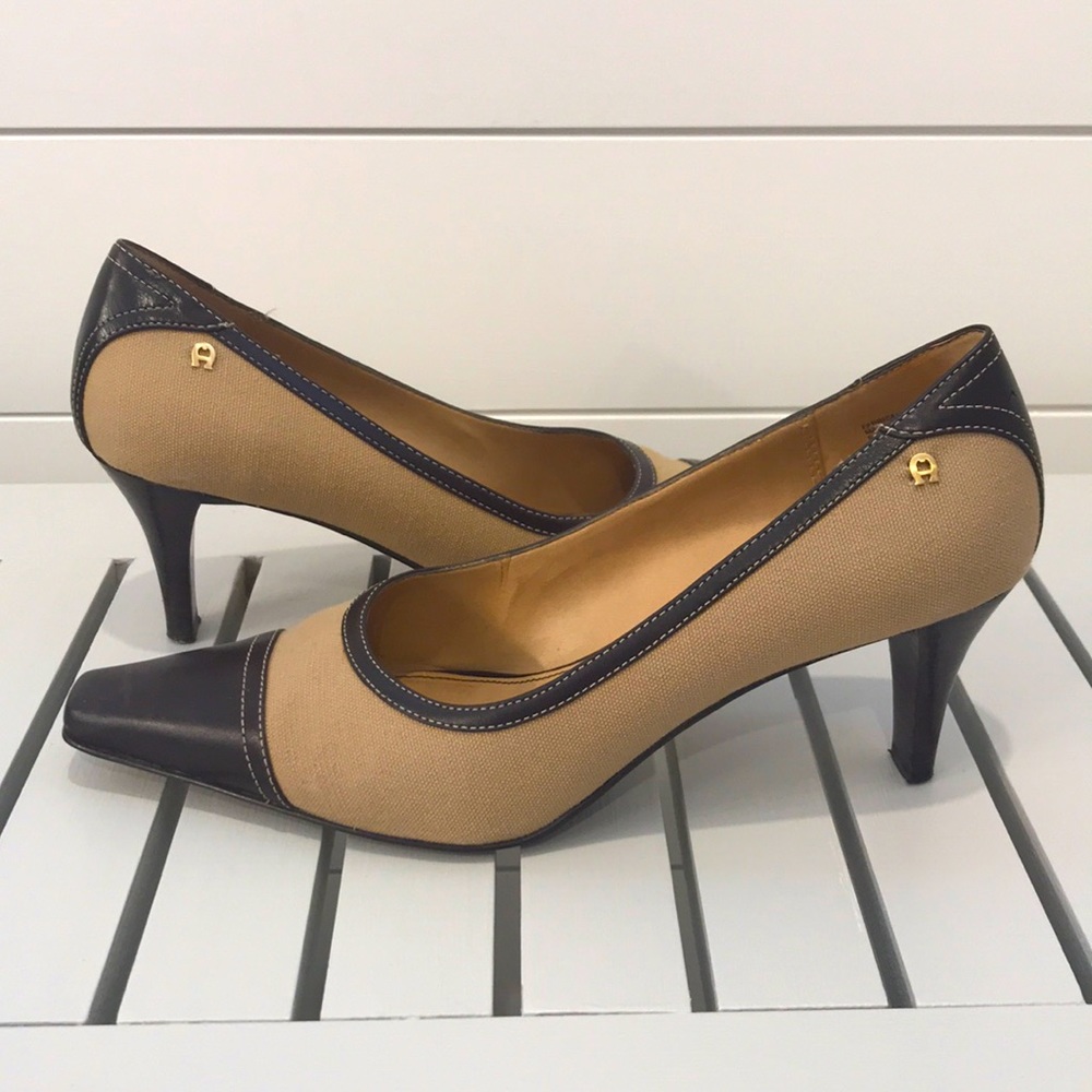 Etienne Aigner Fabric & Leather Heels